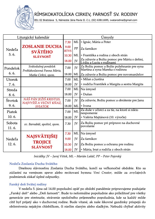 Farské oznamy (5. jún 2022)
