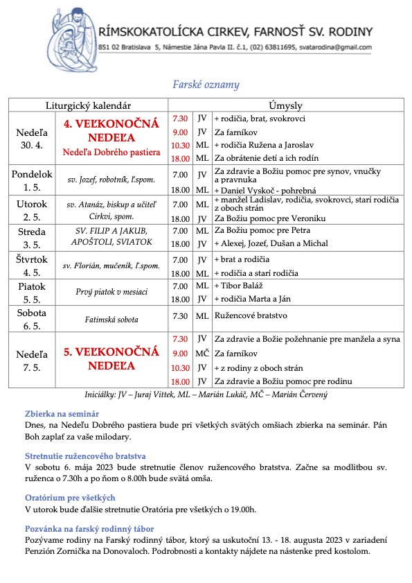 Farské oznamy (30. apríl 2023)