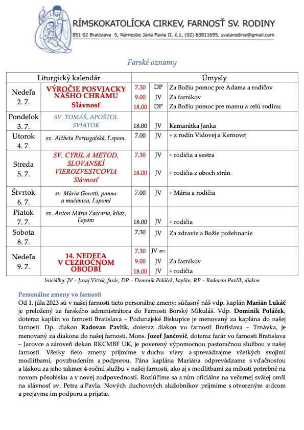 Farské oznamy (2. júl 2023)