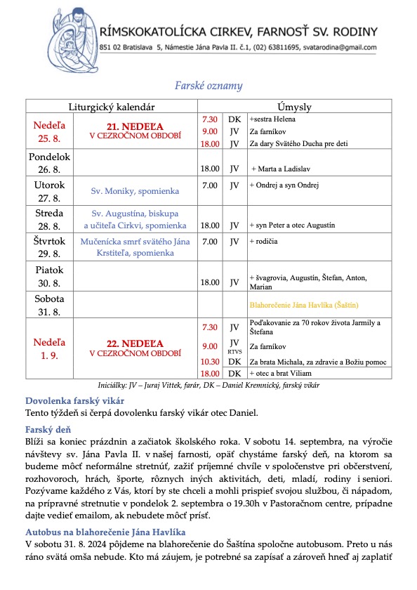Farské oznamy (25. augusta 2024)