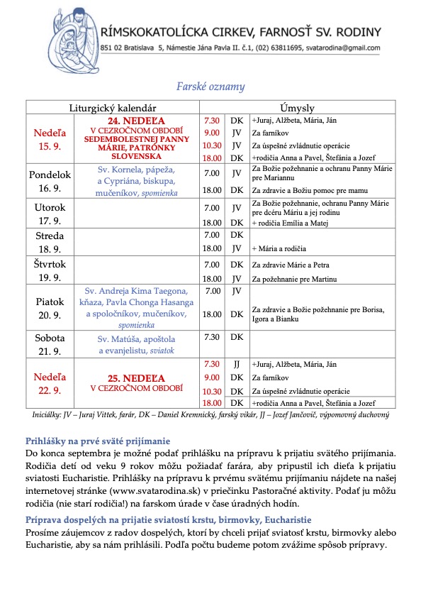 Farské oznamy (15. september 2024)