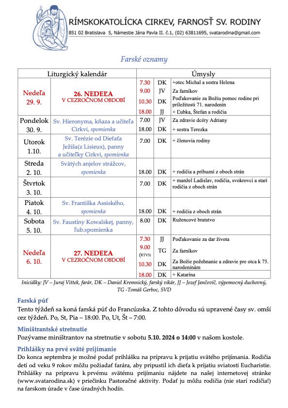 Farské oznamy (29. september 2024)