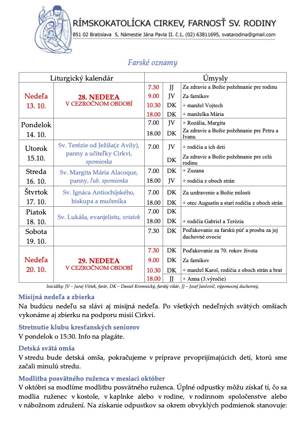 Farské oznamy (13. október 2024)