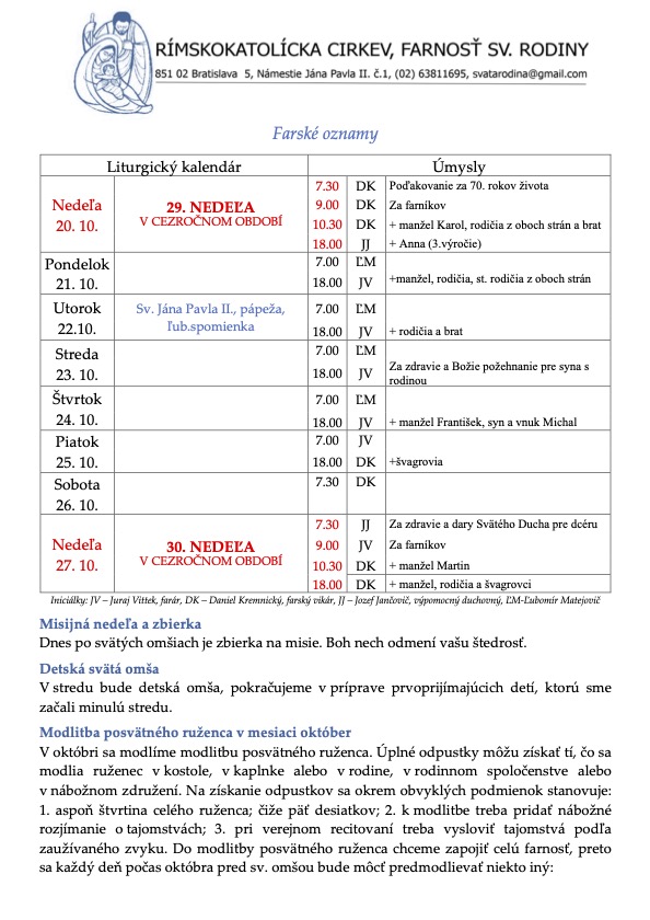 Farské oznamy (19. október 2024)
