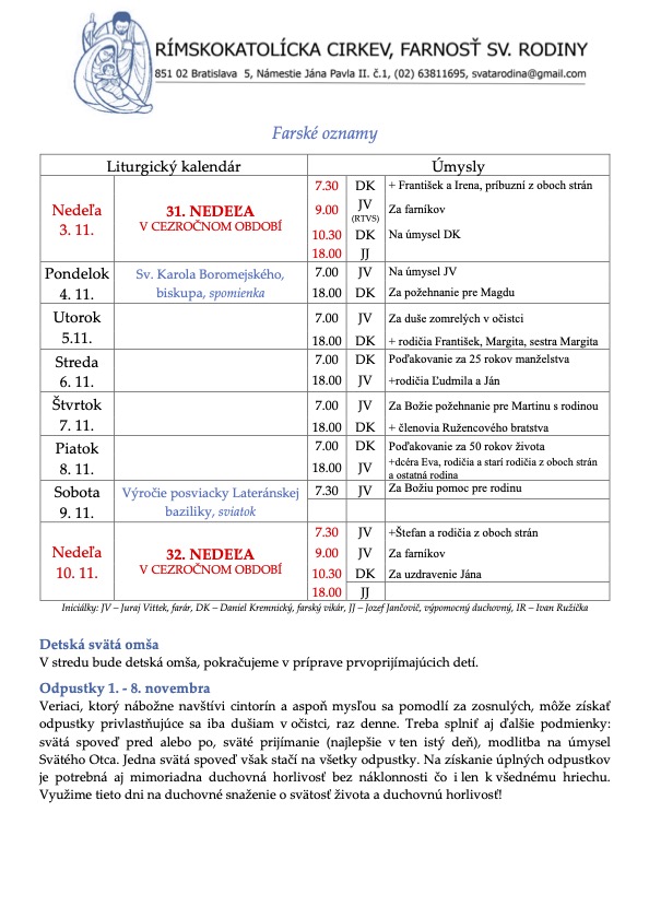 Farské oznamy (3. november 2024)