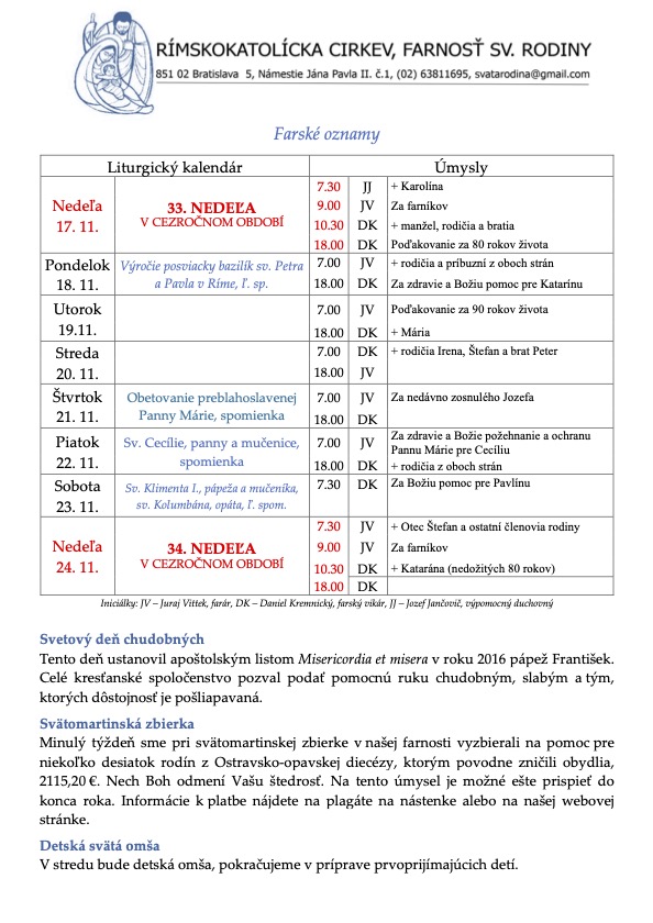 Farské oznamy (17. november 2024)