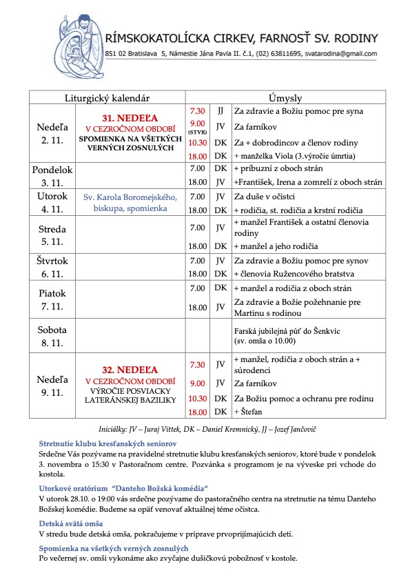 Farské oznamy (2. november 2025)
