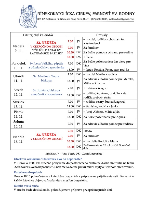 Farské oznamy (9. november 2025)