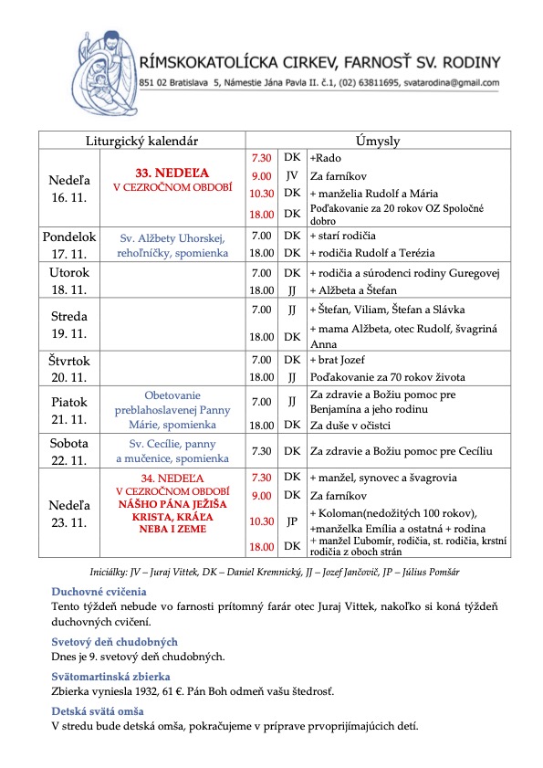 Farské oznamy (16. november 2025)