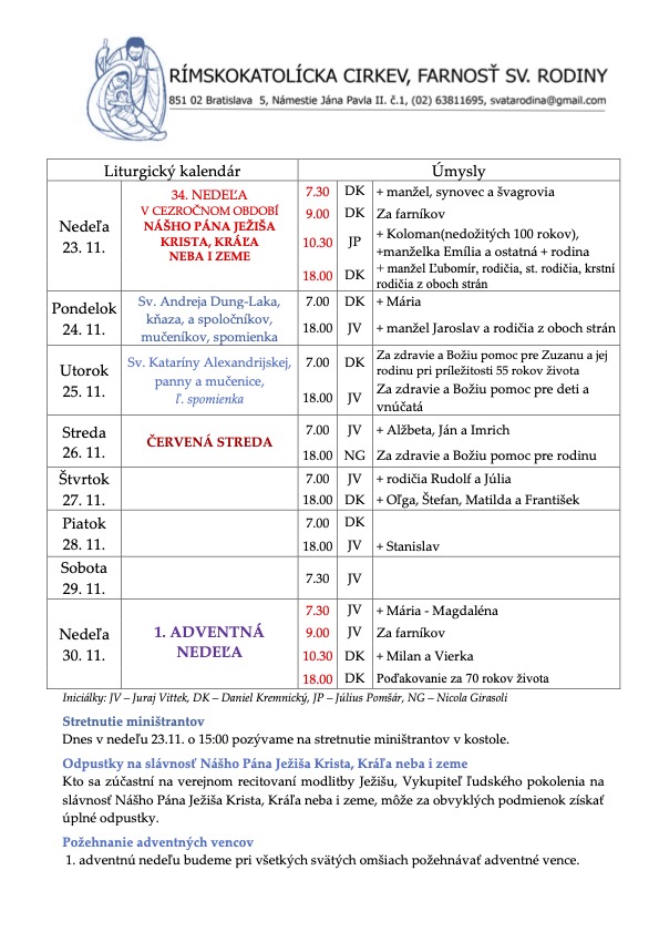 Farské oznamy (23. november 2025)