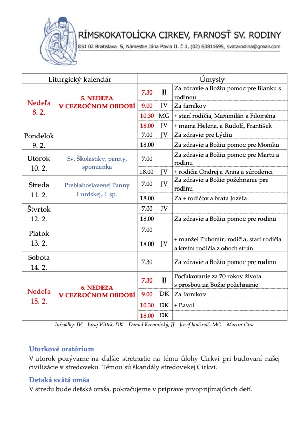 Farské oznamy (9. február 2026)