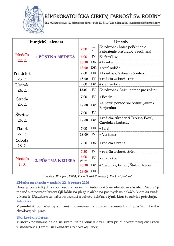 Farské oznamy (22. februára 2026)