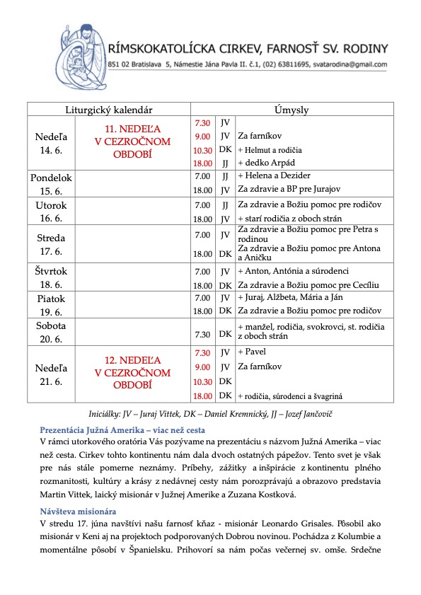 Farské oznamy (14. jún 2026)
