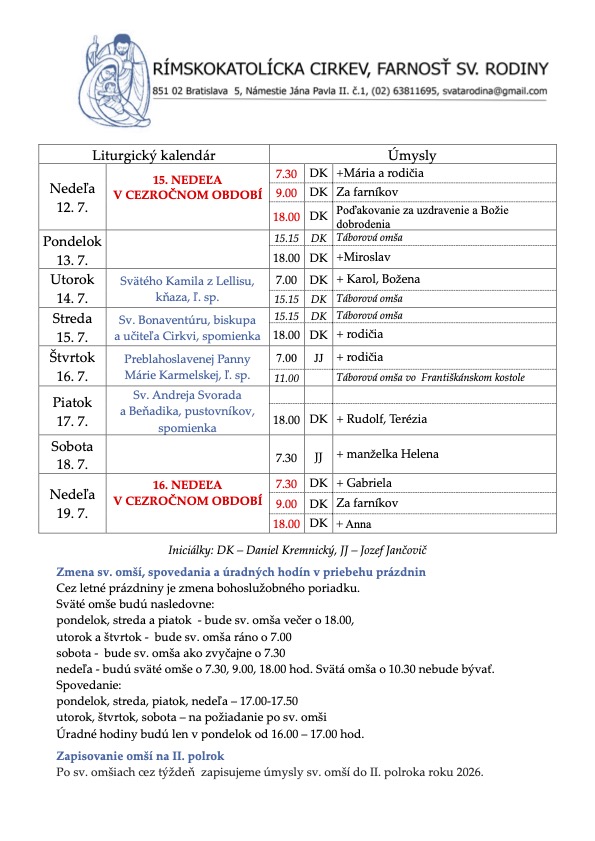 Farské oznamy (12. júl 2026)
